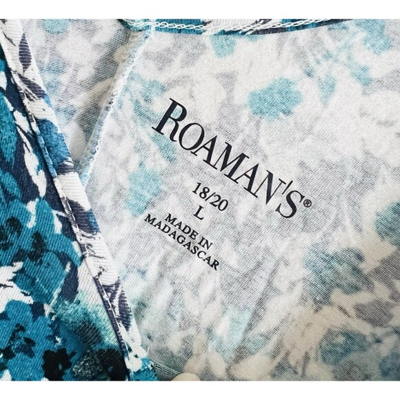 Roaman's Women's Plus Size L 18/20 Swing Ultra Tunic Top‎ Shirt Blue Floral - Picture 3 of 4